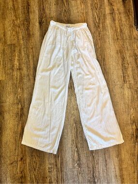 Linen blend Wide-Leg White Pants